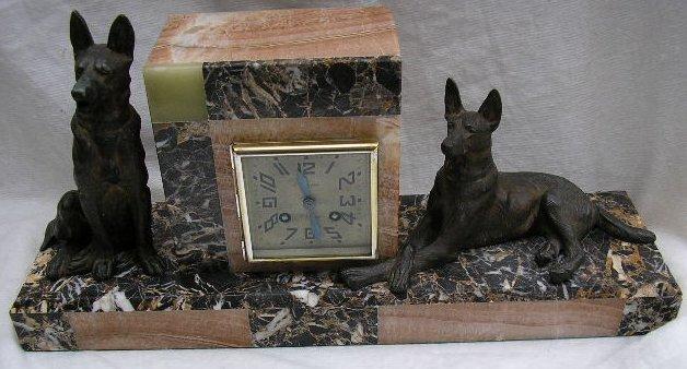 P6140002.jpg - A real piece of Art Deco, Dog castings by M. Tiot.  A very good quality French movement that had been neglected.  A thorough clean & service put it back into daily use.