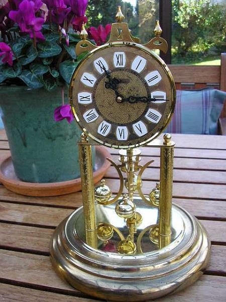 PB180010.JPG - The ubiquitous '400 Day' clock. Needed cleaning plus a new Suspension Unit. Now back under its glass cover in Cornwall.