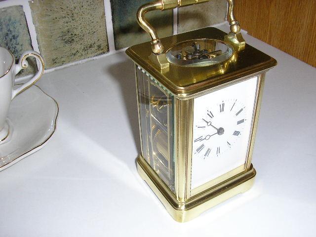P6180002.JPG - A badly tarnished case spoilt this Corniche Style Carriage Clock.  A complete strip & clean to all parts brought back its looks and good time keeping.